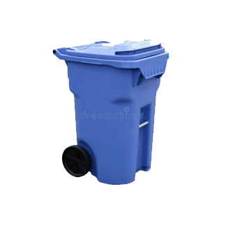 blue trash bin with wheels